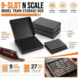 Silipull 3 Pcs N Scale Model Train Storage Box with 9 Slots Foam Insert