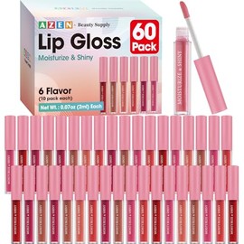 AZEN Paquete de 60 brillos de labios a granel, brillo de labios brillante para mujeres y niñas con ricos colores variados, regalos para el día de la m
