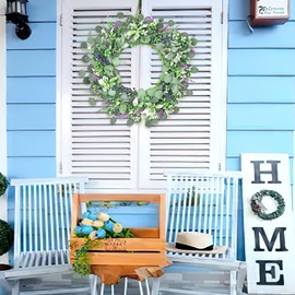 Dremisland Eucalyptus Wreath for Front Door 22” Artificial Lavender Wreath Fake Floral with Berries Spring Summer Faux Green Leaf Welcome Wreath Garland Decor for Window Porch Farmhouse Garden