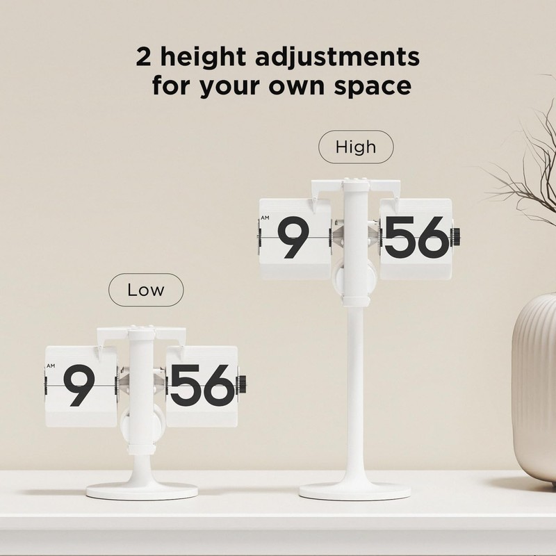 mooas Standing Height Adjustable Flip Desk Clock (White), Retro Vintage