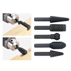 Rotary Burr Set, 1/4" 6.35mm Power Tools, Wood Grinding Engraving Carving File Rasp Drill Bits Rotary Drill Burrs Shank Bit Set for Woodworking Kit Pack of 10