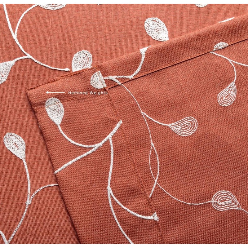 MIUCO Floral Embroidered Semi Sheer Curtains Faux Linen Grommet Window