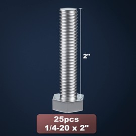 1/4-20 x 2 (5/8 to 5" Optional) Hex Head Screw Bolt, Stainless Steel 18-8(304), Fully Threaded,25pcs