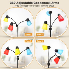 FOLKSMATE LED Floor Lamp, Medusa 3 Head Modern Adjustable Gooseneck Tall Standing Light for Living/Kids Room, Bedroom, Office, Dorm