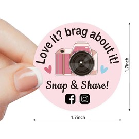500 Love it Brag About it Snap Share Stickers,Pink Review Stickers,Boutique Packaging Handmade Stickers,Small Business Must Haves Social Media Stickers Roll