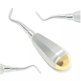 Unbranded Pedo Dental Root Tip Elevator  Flohar Left  Angled with Gold Handle Premium