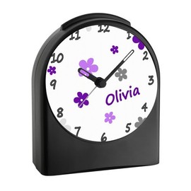 Children's Alarm Clock with (Chosen) Name Children's Alarm Clock Analogue Dial | No Embroidery with Light |ideal for School Children Flowers