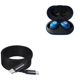 BoxWave Cable Compatible with Raycon Everyday Earbuds - DirectSync PD Cable (10ft) - USB-C to USB-C (100W), Long Type C Braided Nylon Alloy Fast Charge - Jet Black