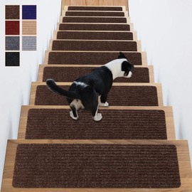 ANTDLE Stair Treads Non-Slip 16 Pack 8"x30" - Carpet Stair Runner for Indoor Wooden Steps with TPE Backing & Anti-Skid Surface, Reusable Adhesive Safety Rug for Kids/Elder/Pet-Friendly - Brown