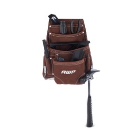 AWP 10-Pocket Suede Tool Pouch | Durable General Construction Leather Tool Pouch | Brown