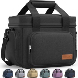 HOTOR Lunch Box for Men and Women - Leak-Proof Insulated Lunch Cooler Bag with Adjustable Strap, Multiple Pockets for Office, Picnic, Hiking, Beach, 1 Layer, Black, 11.0" x 7.1" x 8.3"