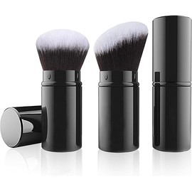 Falliny Retractable Makeup Brush, 2 Pack Travel Kabuki Face Blush Brush, Portable Powder Foundation Sunscreen Brush with Cover for Blush, Bronzer, Buffing, Flawless Powder Cosmetics