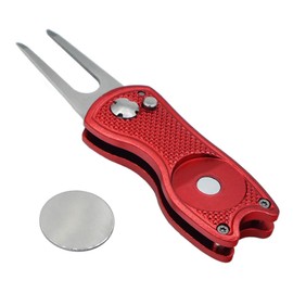 Golf Divot Repair Tool with Pop-up Button & Magnetic Ball Marker Pitch Mark, Lightweight, Portable, Mini Divot Repair Tool, Best Choice for Professional Golfers (Red(104))