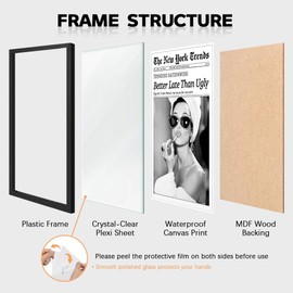 Trendy Luxury Black And White Framed Wall Art Newspaper Better Late Than Ugly Pictures For Preppy Girly Dorm Decor-Funky Fashion Feminist Canvas Prints Ready To Hang Room Bedroom