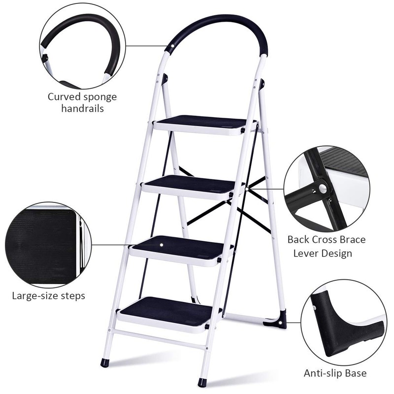 Nightcore 4 Step Ladder Folding Step Stool Platform, Multiuse Stepladder
