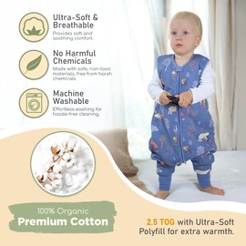 Mama Cheetah Toddler Sleeping Bag with Feet, 6-18 Months, 2.5 TOG Organic Cotton Baby Sleeping Bag with Legs, Baby Wearable Blankets for Walkers with 2-Way Zip, Sleeping Bag for Girls and Boys