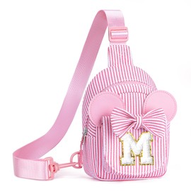 QLOVEA Girls Sling Bag, Initial Belt Bags for Girl, Gifts for Girls Kids, Friend Granddaughter Birthday Gift for Kids Daughter Sister Girl Gifts Trendy Stuff Crossbody Back to School Supplies (Pink M)
