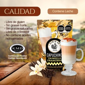 Café Capuchino Instantáneo - Sabor Vainilla Francesa | 500gr | Balance en Dulzor y Café | Libre de gluten | Certificación Kosher | Capuccino Espumoso y Cremoso | 100% Mexicano | ETNIA 52