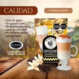 Café Capuchino Instantáneo - Sabor Vainilla Francesa | 500gr | Balance en Dulzor y Café | Libre de gluten | Certificación Kosher | Capuccino Espumoso y Cremoso | 100% Mexicano | ETNIA 52