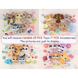 random 5 pc miniature cat and dog figures and random 7 pc accessories for lps collection