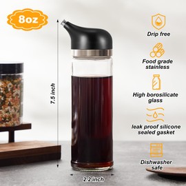 Yiyiring Glass Soy Sauce Dispenser, Small Olive Oil and Vinegar Dispenser, Soy Sauce Bottle, Non Drip Spout Cruet Bottle Container for Oil Vinegar Seasoning Kitchen(8 oz,Black,2 Pcs)