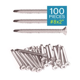 IMScrews 100pcs #8 x 2 Stainless Flat Head Phillips Self Drilling Screws, 410 Stainless Steel Full Thread Sheet Metal Tek Wood to Metal Screws