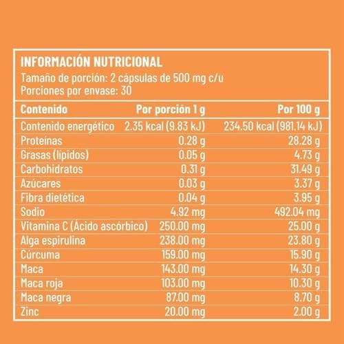 Espirulina Maca Cúrcuma Vitamina C y Zinc Vitaliken 60 cápsulas K KENKOI