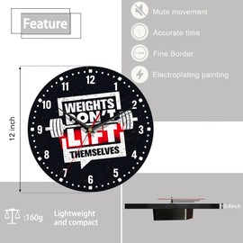 SPUNKER Wall Clock,Weights Don't Lift Themselves 10 Inch Wall Clock,Gym Quote Small Battery Operated Wall Clocks Decorative for Kitchen/Living Room/Bedroom/Bathroom/Dining Room