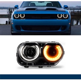 LEAVAN Headlights Assembly Fit for Dodge Challenger 2015 2016 2017 2018 2019 2020 Black Housing Halogen Headlamps With Bulb(Driver Side)