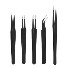 5 Piece Tweezers Set, Lace Tweezers, Jewellery Beads Tool, Ironing Beads, Model Making, Crafts, Stainless Steel Tweezers Tool, Tweezers, Precision Tweezers, for Threader Small Parts Gripper, Jewellery