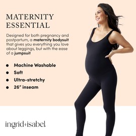 Ingrid & Isabel Basics - Active Long Unitard for Women - Maternity Romper Bumpsuit - Black Scoop Neck Tank Top Maternity Bodysuit, Womens Size S