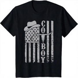 Western Country Men Teen Boy Kid Rodeo Southern Vintage Solid Blank Cowboy T-ShirtColor: Black, Size: M