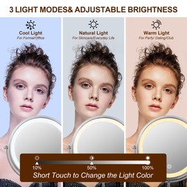 JANEEVA 10X Lighted Makeup Mirror with 3 Lighting Modes, 8" Dimmable Lights Height Adjustable Vanity Mirror with Lights, Rechargeable Double Sided 1X 10X Magnifying Mirror, 360°Rotation,Chrome