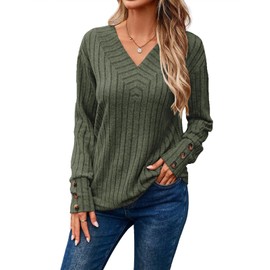 Akiooue Womens Jumpers, Womens Long Sleeve Tops Women's Sweatshirts Ladies V Neck Ribbed Sweater Ladies Long Jumper Tops Green Tops for Women Ladies Party Tops Warm Tops