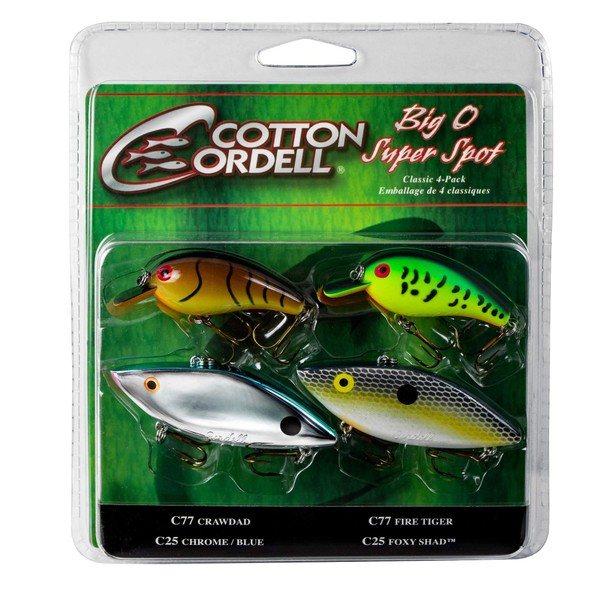 Cotton Cordell Big O and Super Spot Classic 4-Pack Crankbait Fishing Lures, Includes 2 Big O Lures and 2 Super Spot Lures, (PK4CC3)