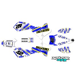 Kalair GFX Graphics Kit for Suzuki DRZ 400SM-S/E (All Years) WHIPLASH Series Blue 09 Mil - Dirt pit bike motorcycle stickers, dirtbike racing automotive decal motocross accessories no-plastics