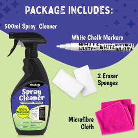 Chalkola Chalkboard & Whiteboard Cleaner Spray Kit (500ml) | 100% Natural Ingredients | Chalkboard Eraser & White Dry Erase Board Cleaner - Removes Chalk Marker Ghosting Stains, Glass board Safe