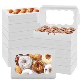 Jyongmer 60 Pcs Cookie Boxes Pastry Boxes with Clear Window 7 x 4.3 x 1.5 Inch Kraft Bakery Treat Boxes Premium Gift Box Container for Dessert, Pie, Candy (White)