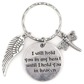 I Will Hold You in My Heart Until I Hold You in Heaven Angel Wing Dragonfly Keychain 115G