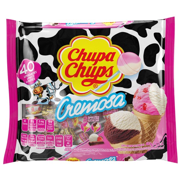 Chupa Chups Lollipops Candy, 40 Candy Suckers for Kids, Cremosa Ice Cream, 2 Assorted Creamy Flavors, for Gifting, Parties, Office, 40 Count
