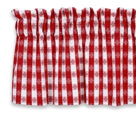 Cackleberry Home Red and White Tavern Check Valance Curtain Woven Cotton Jacquard Lined 54 Inches W x 17 Inches L
