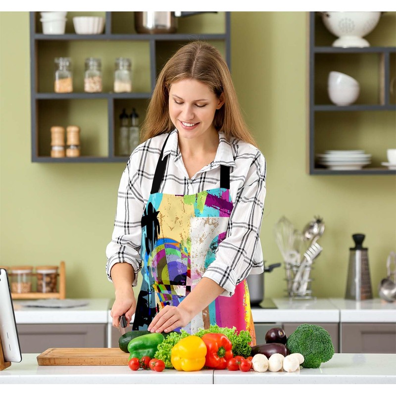 Xuwenz Rainbow Face Apron for Women Men, Adjustable Apron Cooking