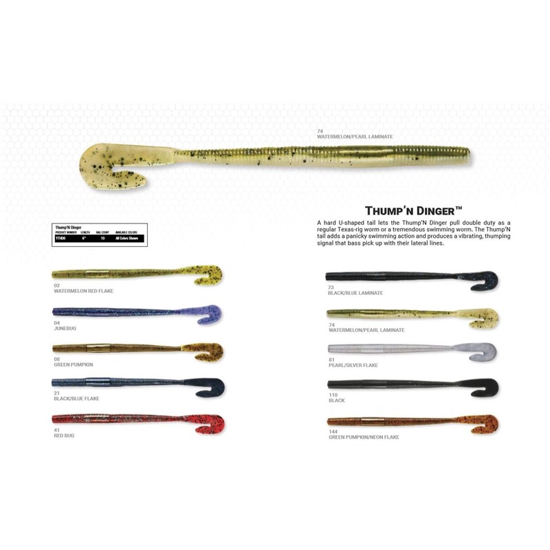 Yum Lures Thump'N Worm Soft Plastic Swim Bait U-Tail Fishing