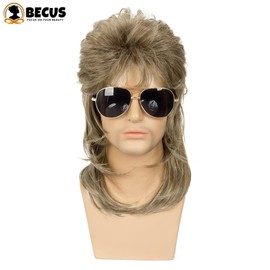 BECUS Mullet Blonde Wigs for Men 80s Costumes Fancy Party Accessory Cosplay Mens Hair Wig