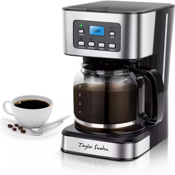 Taylor Swoden 12-Cup Programmable Coffee Maker, Regular & Strong Brew