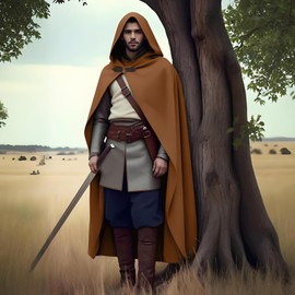 rumnigh Medieval Velvet Hooded Cloak,Men's Adult Medieval Cloak Hoodie Retro Role Playing with Metal Loop Clasp (Brown)