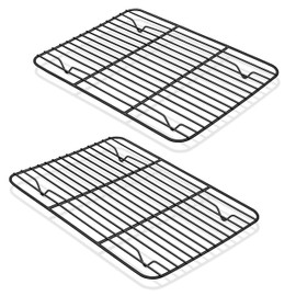 P&P CHEF Baking Rack Set of 2, Non-stick Mini Cooling Racks for Cooking Grilling, 2 Pack 8.6” x 6.2” Roasting Drying Rack for Small Toaster Oven Use, Stainless Steel Core, Non-toxic & Easy to Clean