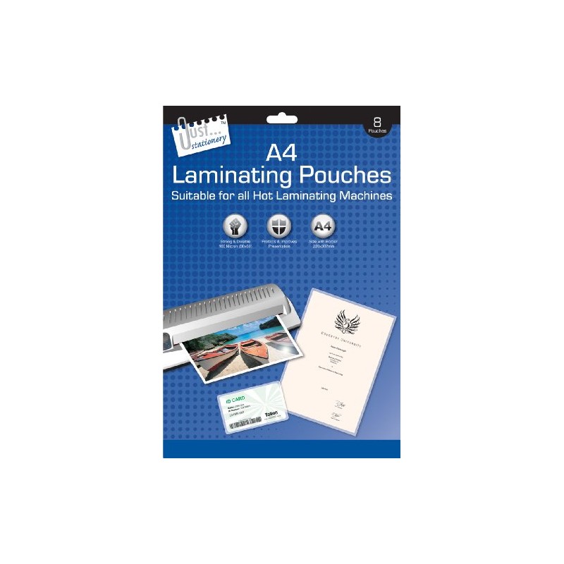 Just Stationery A4 Laminating Pouch (Pack of 8), 5921