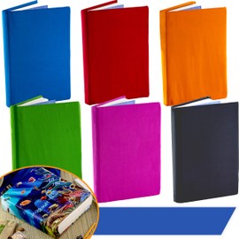 Jumbo, Stretchable Book Cover Solid Color 6 Pack Plus Fun Fish Print. Fits Hardcover Textbooks 9" x 11" and Larger. Reusable, Adhesive-Free, Fabric Protectors are A Needed School Supply for Students