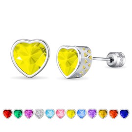 Liaya 925 Sterling Silver Earrings for Women Girls Kids, Love Heart Hypoallergenic Cute Birthstone Stud Earrings Screw Back CZ Cubic Zirconia Earrings Jewelry Gifts